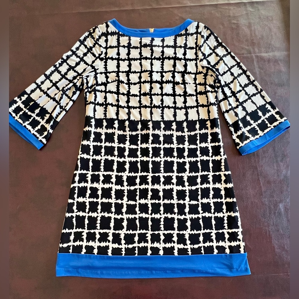 Eliza J Black and White Sheath Dress with Bell Sleeves